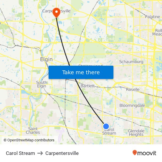 Carol Stream to Carpentersville map