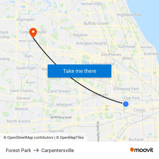 Forest Park to Carpentersville map