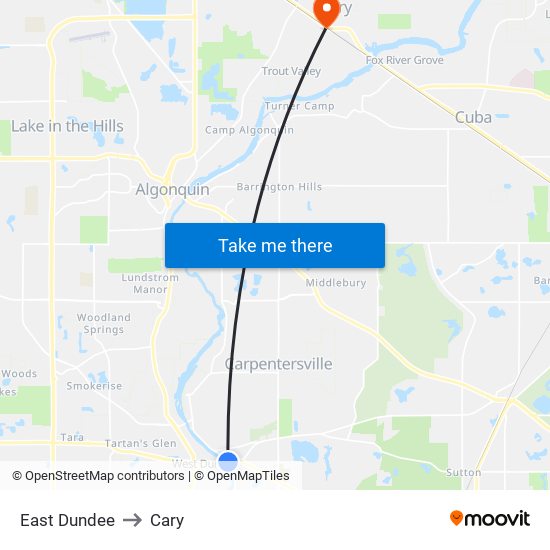 East Dundee to Cary map