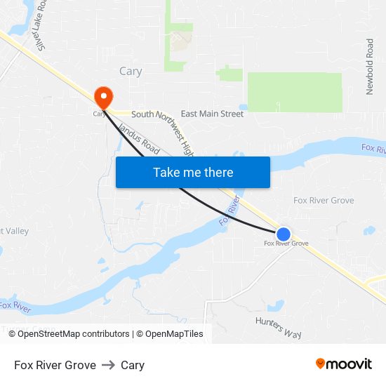 Fox River Grove to Cary map