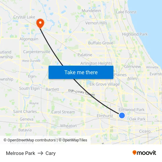 Melrose Park to Cary map