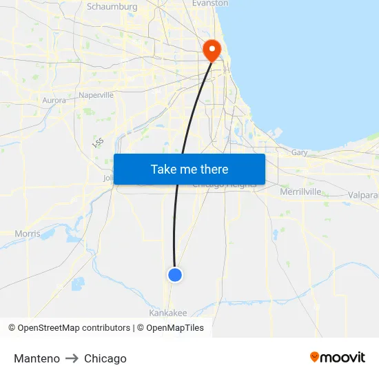 Manteno to Chicago map