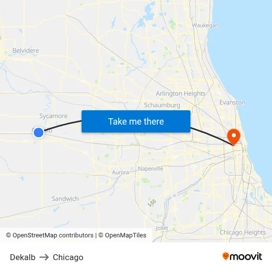 Dekalb to Chicago map