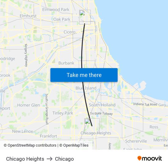 Chicago Heights to Chicago map