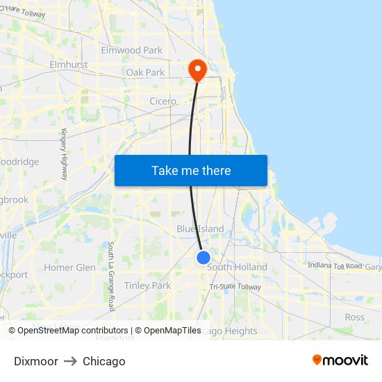 Dixmoor to Chicago map