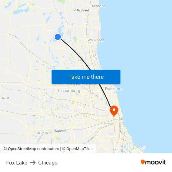 Fox Lake to Chicago map