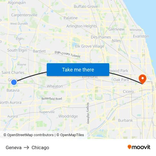 Geneva to Chicago map