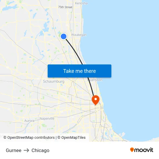 Gurnee to Chicago map