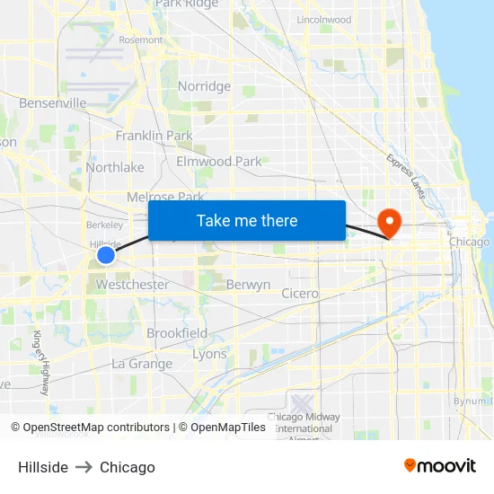Hillside to Chicago map