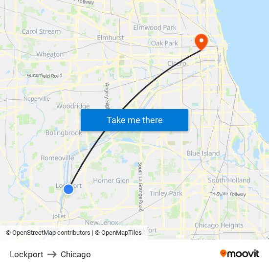 Lockport to Chicago map