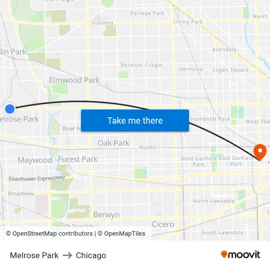 Melrose Park to Chicago map