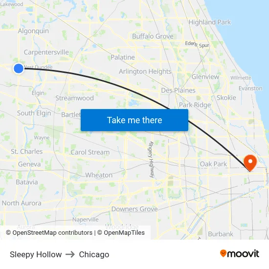 Sleepy Hollow to Chicago map