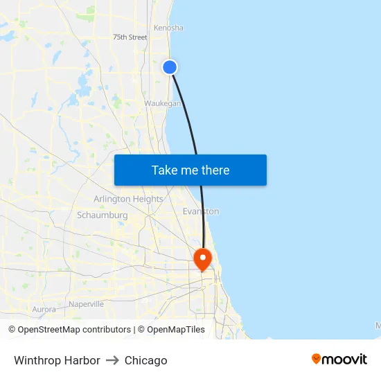 Winthrop Harbor to Chicago map