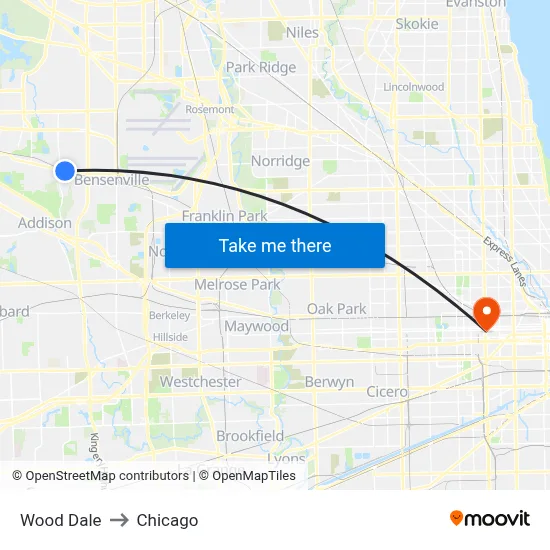 Wood Dale to Chicago map
