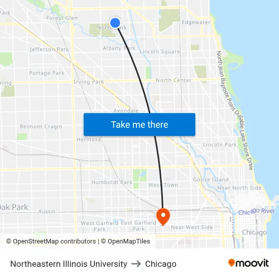 Northeastern Illinois University to Chicago map