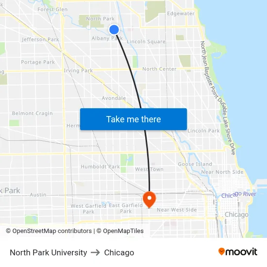 North Park University to Chicago map