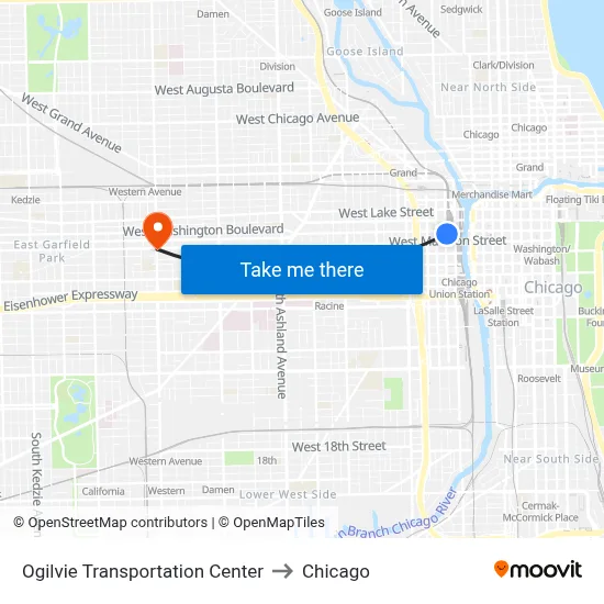 Ogilvie Transportation Center to Chicago map