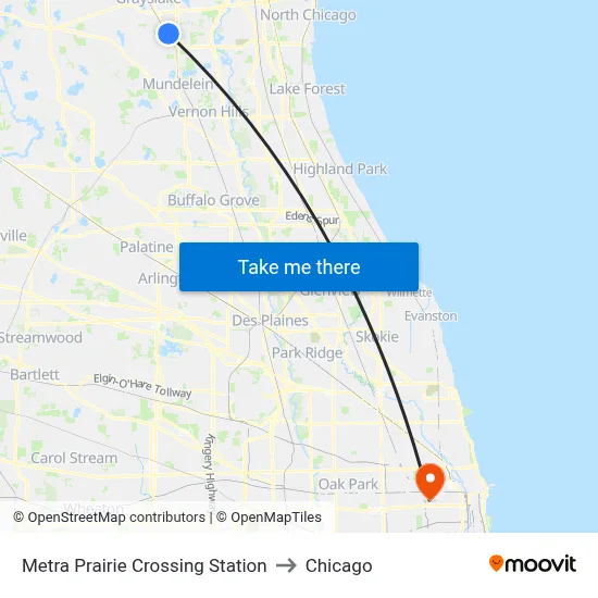 Metra Prairie Crossing Station to Chicago map