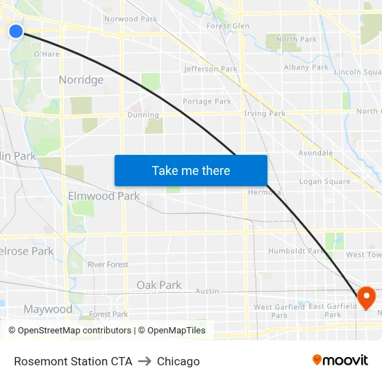 Rosemont Station CTA to Chicago map