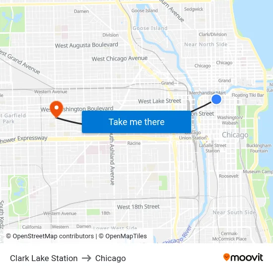 Clark Lake Station to Chicago map