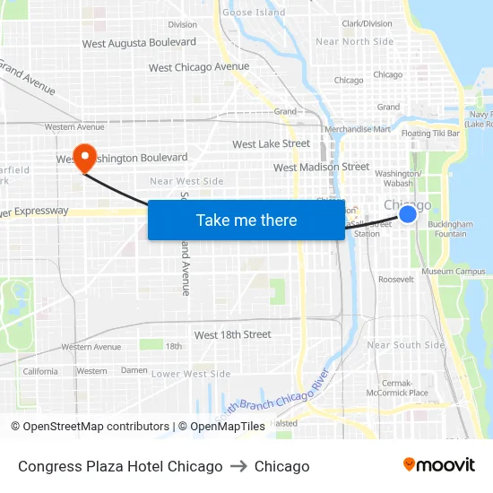 Congress Plaza Hotel Chicago to Chicago map
