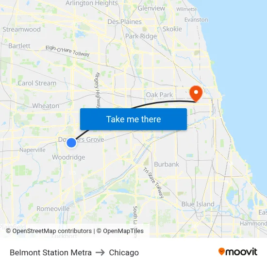 Belmont Station Metra to Chicago map