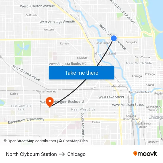 North Clybourn Station to Chicago map