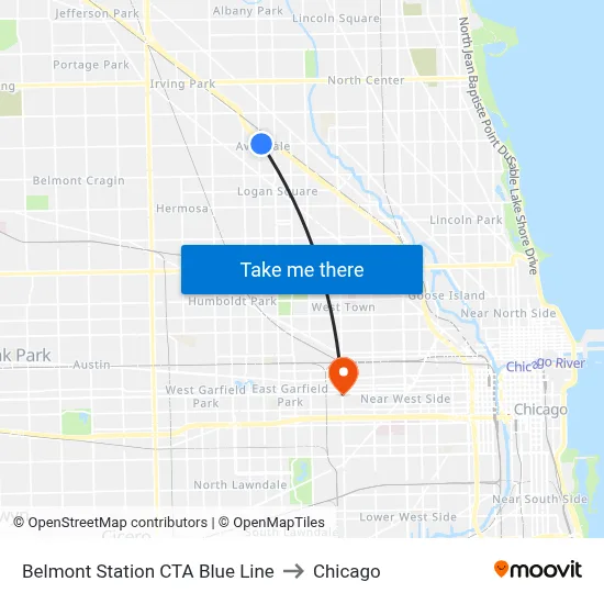 Belmont Station CTA Blue Line to Chicago map