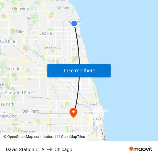 Davis Station CTA to Chicago map