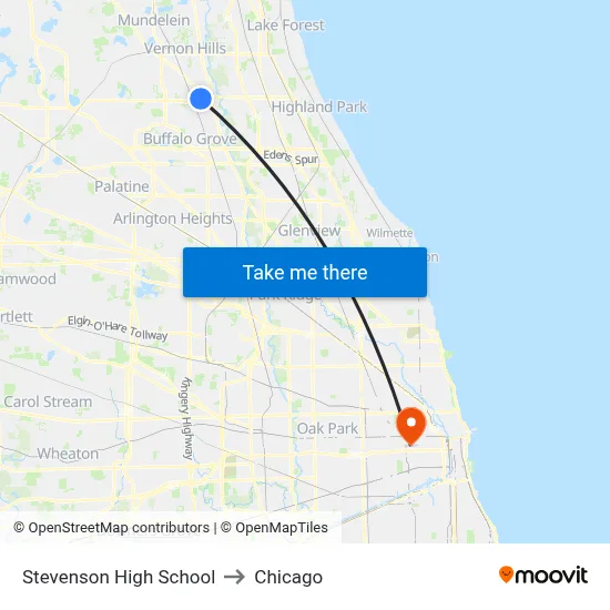 Stevenson High School to Chicago map