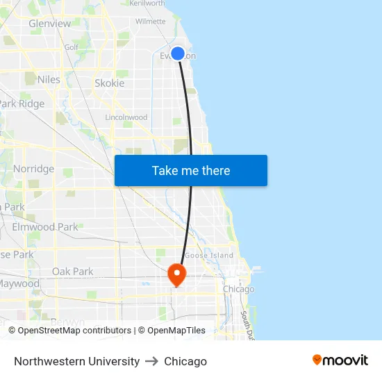 Northwestern University to Chicago map