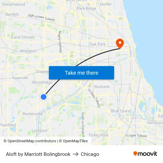 Aloft by Marriott Bolingbrook to Chicago map