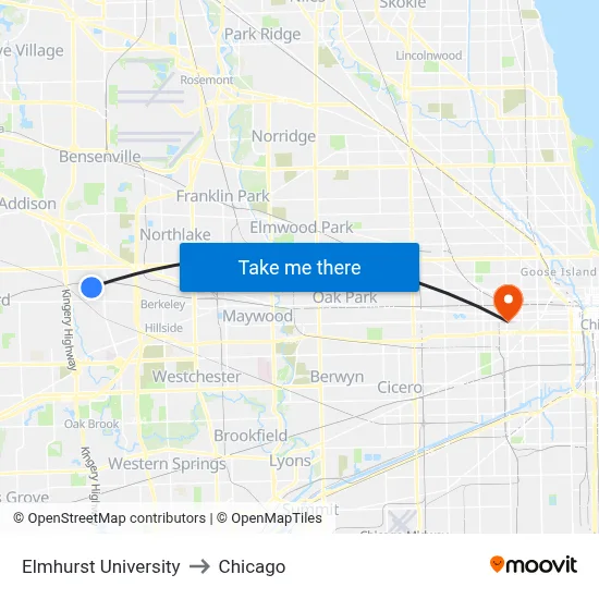 Elmhurst University to Chicago map