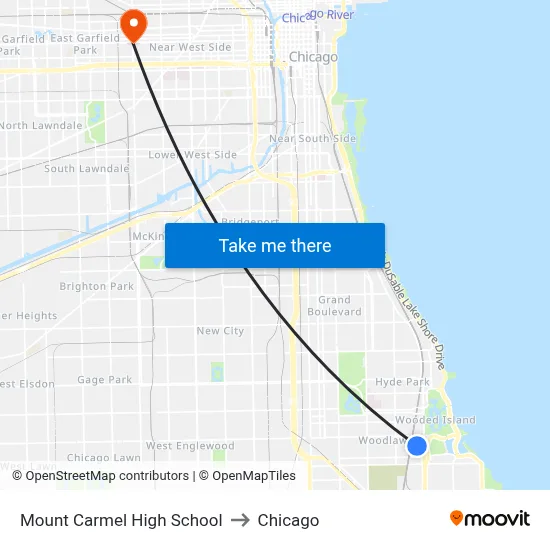Mount Carmel High School to Chicago map
