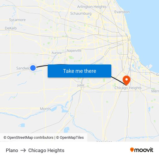 Plano to Chicago Heights map