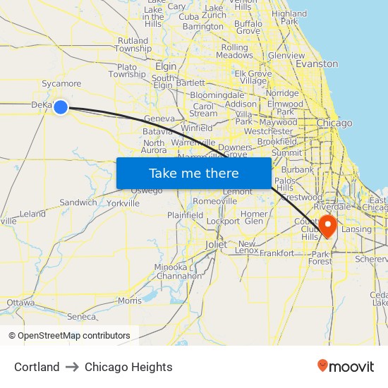 Cortland to Chicago Heights map