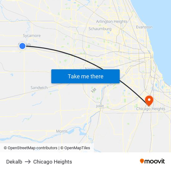Dekalb to Chicago Heights map