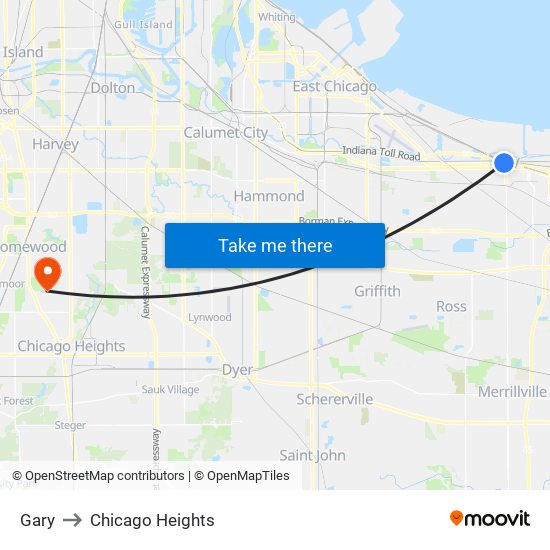 Gary to Chicago Heights map