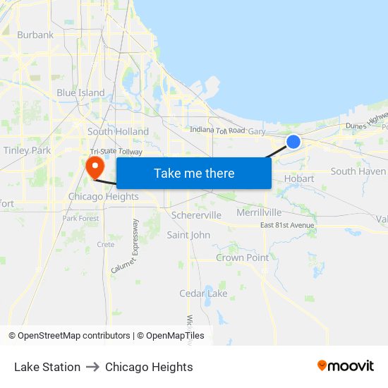 Lake Station to Chicago Heights map