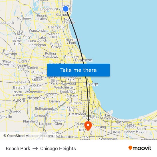 Beach Park to Chicago Heights map