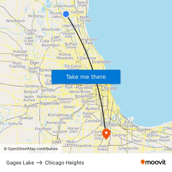 Gages Lake to Chicago Heights map