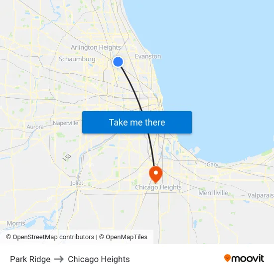 Park Ridge to Chicago Heights map