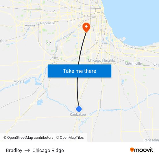 Bradley to Chicago Ridge map