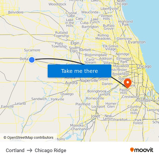 Cortland to Chicago Ridge map