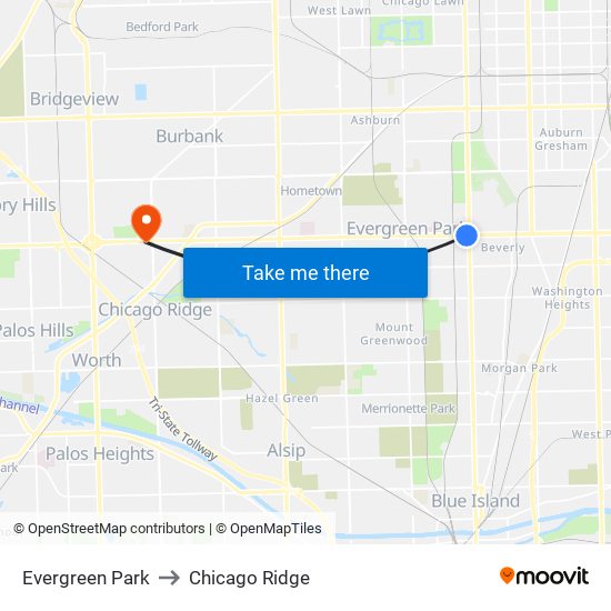 Evergreen Park to Chicago Ridge map