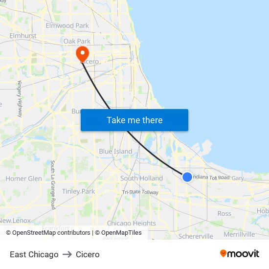 East Chicago to Cicero map