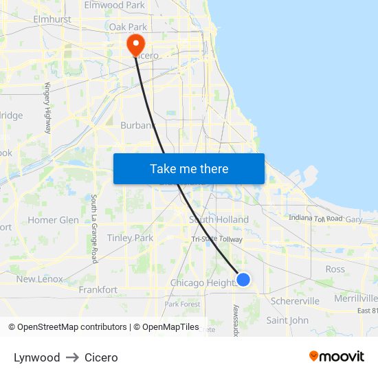 Lynwood to Cicero map