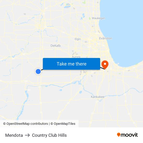 Mendota to Country Club Hills map