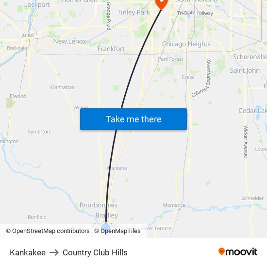 Kankakee to Country Club Hills map