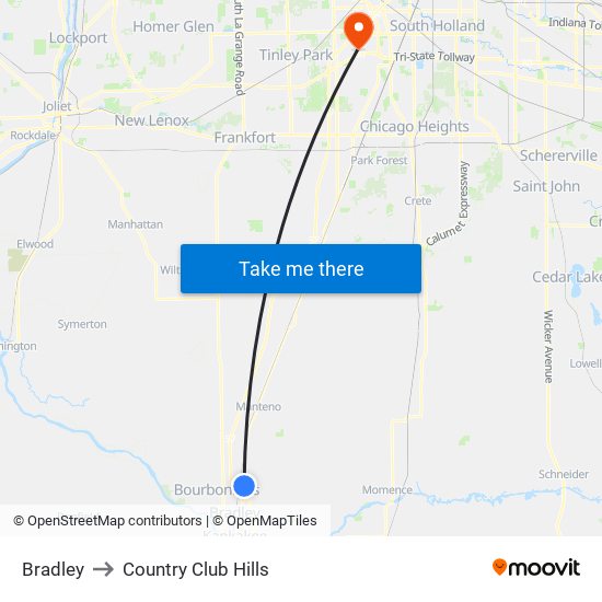 Bradley to Country Club Hills map